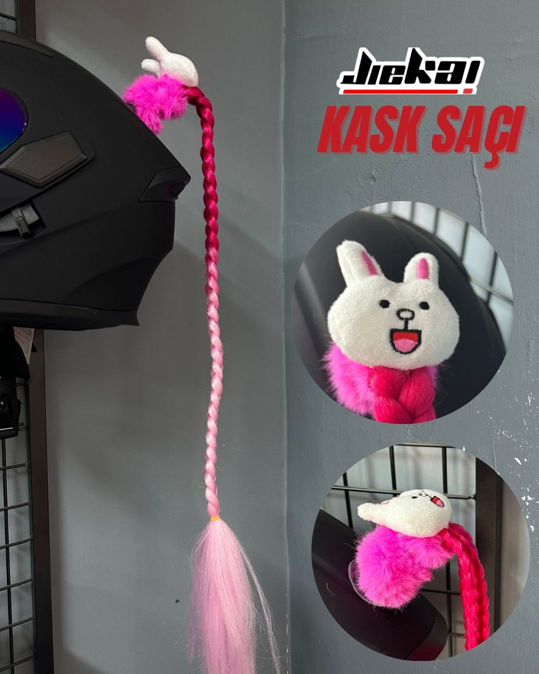 JİEKAİ KASK SAÇI TOKALI PEMBE GEÇİŞLİ RENK DÜZ ÖRGÜ MODEL-15