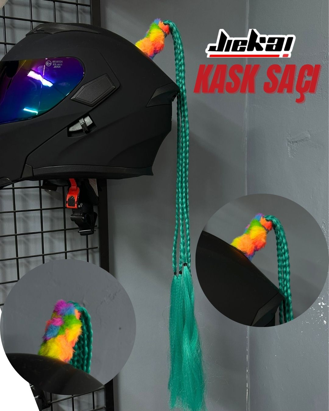 JİEKAİ KASK SAÇI YEŞİL RENK AFRİKA ÖRGÜ MODEL-08