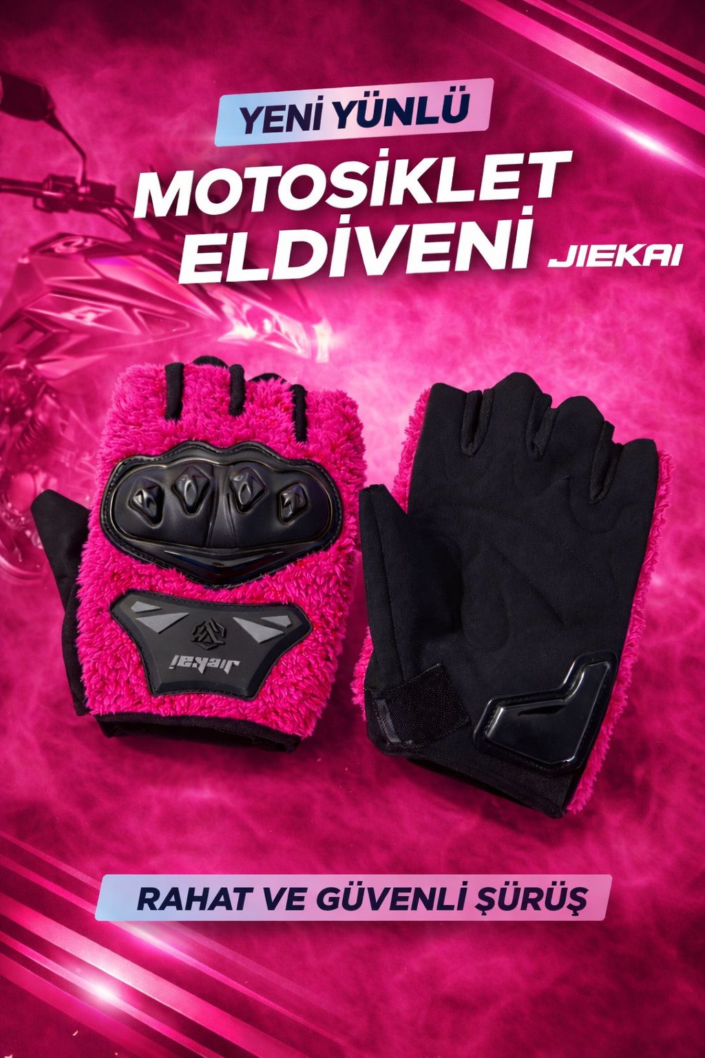 JK PELUŞLU YARIM ELDİVEN KORUMALI FUŞYA RENK