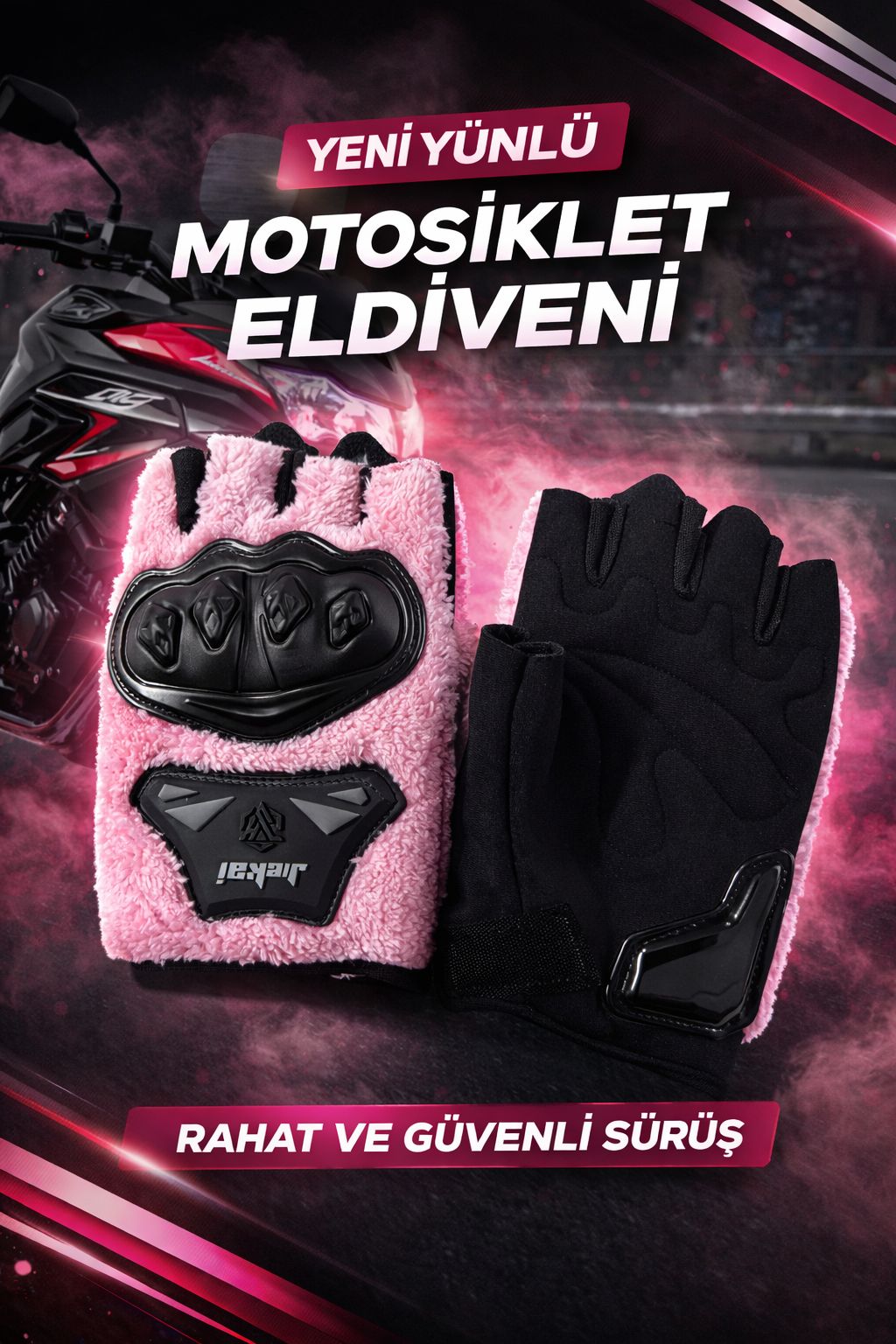 JK PELUŞLU YARIM ELDİVEN KORUMALI PEMBE RENK