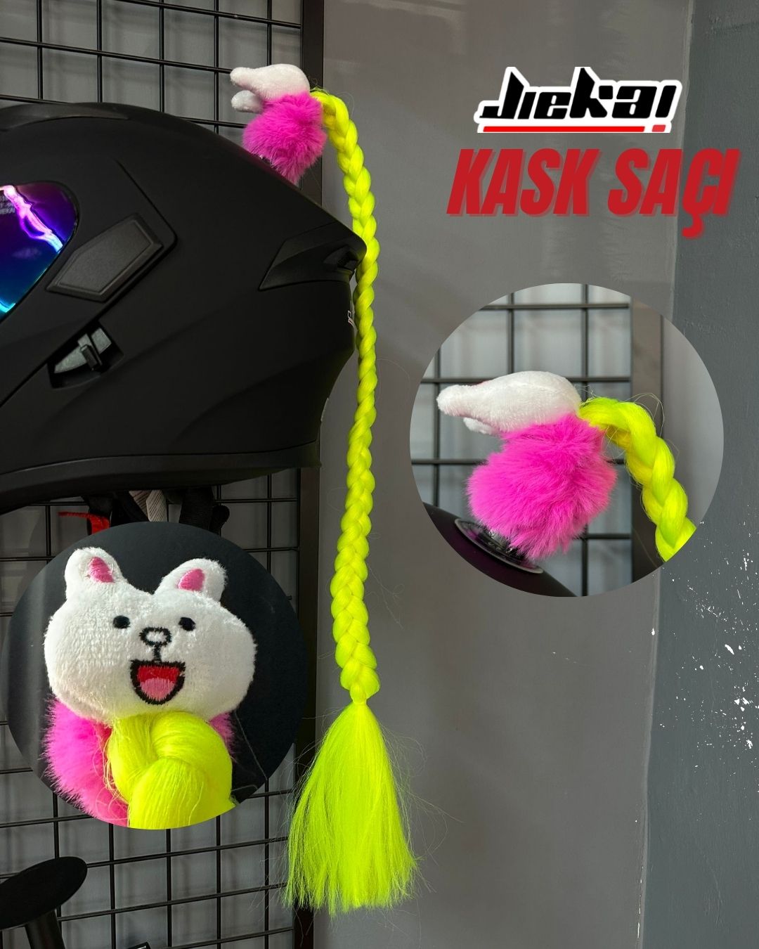 JİEKAİ KASK SAÇI TOKALI SARI RENK DÜZ ÖRGÜ MODEL-06