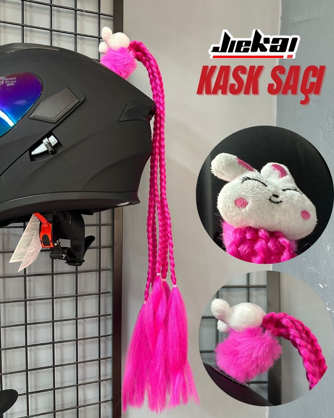 JİEKAİ KASK SAÇI TOKALI PEMBE RENK AFRİKA ÖRGÜ MODEL-02